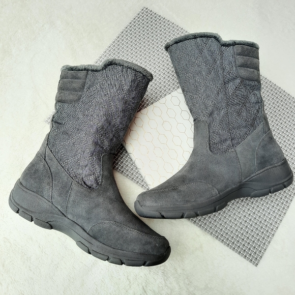 Lands End Quilted Boots Insulated Warm Mid Calf Snow Winter Boot Gray 9 - Picture 2 of 14